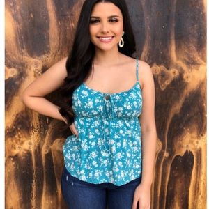 Womens | Aqua Floral Spaghetti strap top Size M Medium